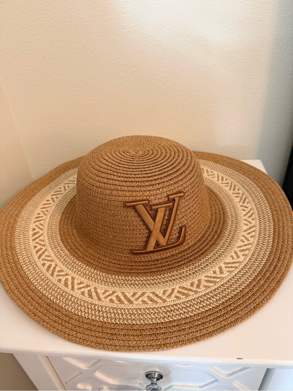 Louis Vuitton Tan and Cream Straw Sun Hat